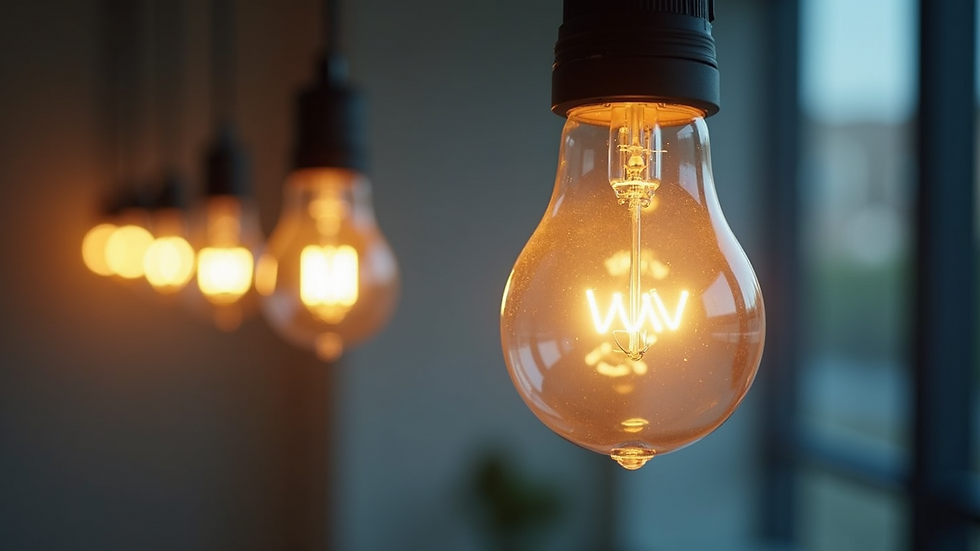 High angle view of energy-efficient LED light bulbs in a row