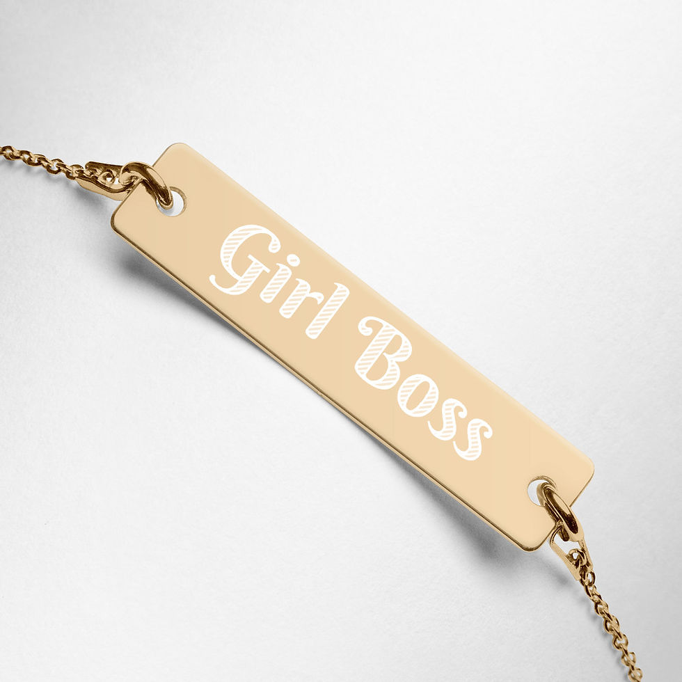 Thumbnail: Girl Boss Engraved Silver Bar Chain Bracelet