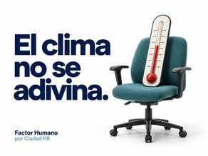 Silla turquesa con termómetro junto al mensaje El clima no se adivina.