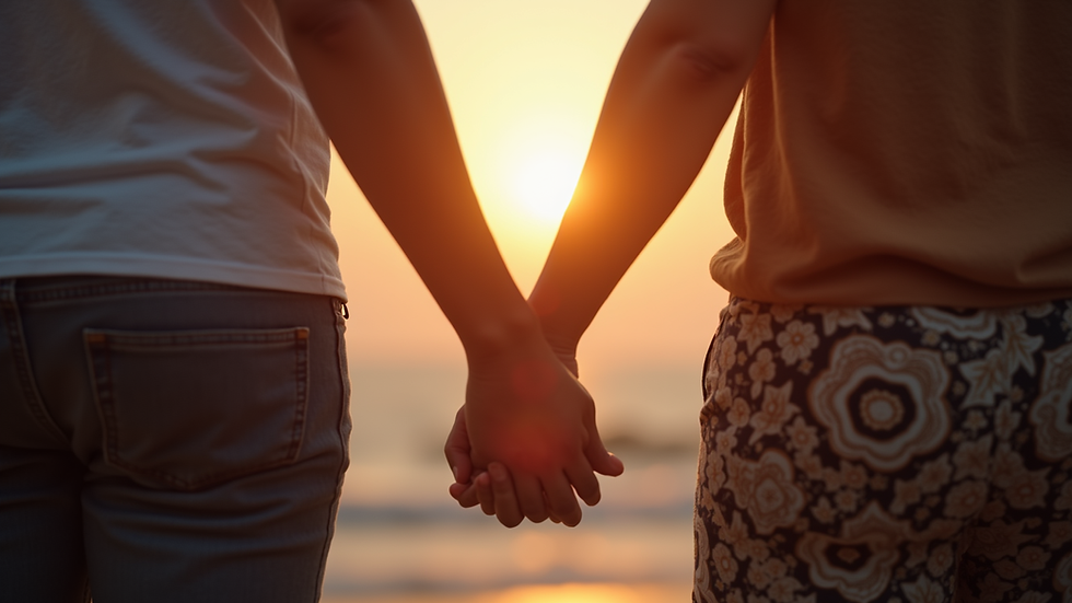 Close-up view of a couple holding hands during a heartfelt conversation