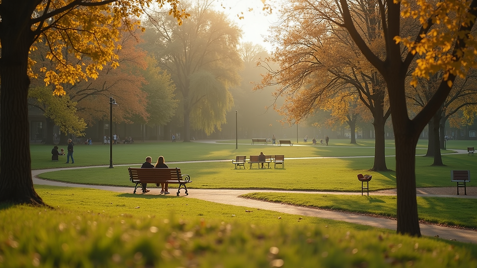 High angle view of a peaceful park encouraging positive social connection
