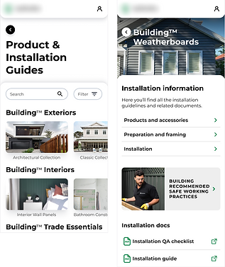 Website screens showing the product & installation guides.