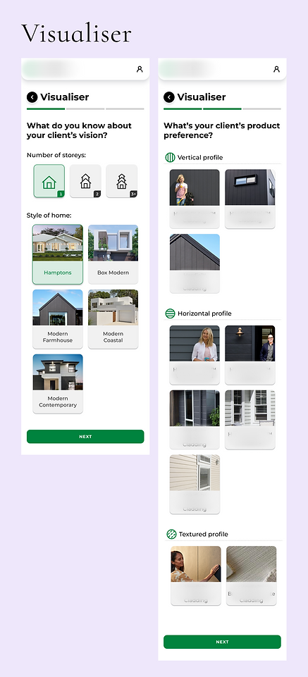 Updates screens of the visualiser tool where a user can select from a wide range of products and style of home.