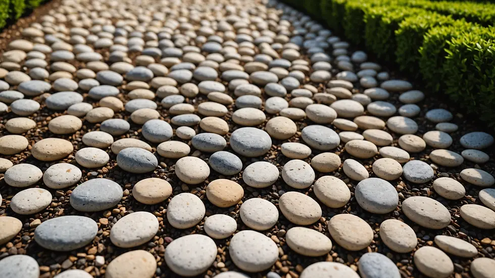 Eye-level view of decorative stone chippings in a landscaped garden