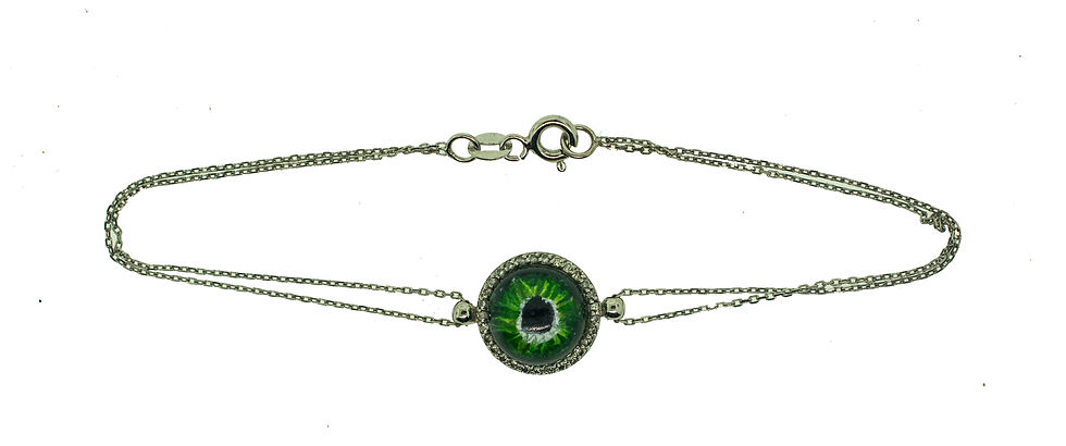 HAND PAINTED EVIL EYE BRACELET ON 14K GOLD WITH 0.23 CT DIAMONDS