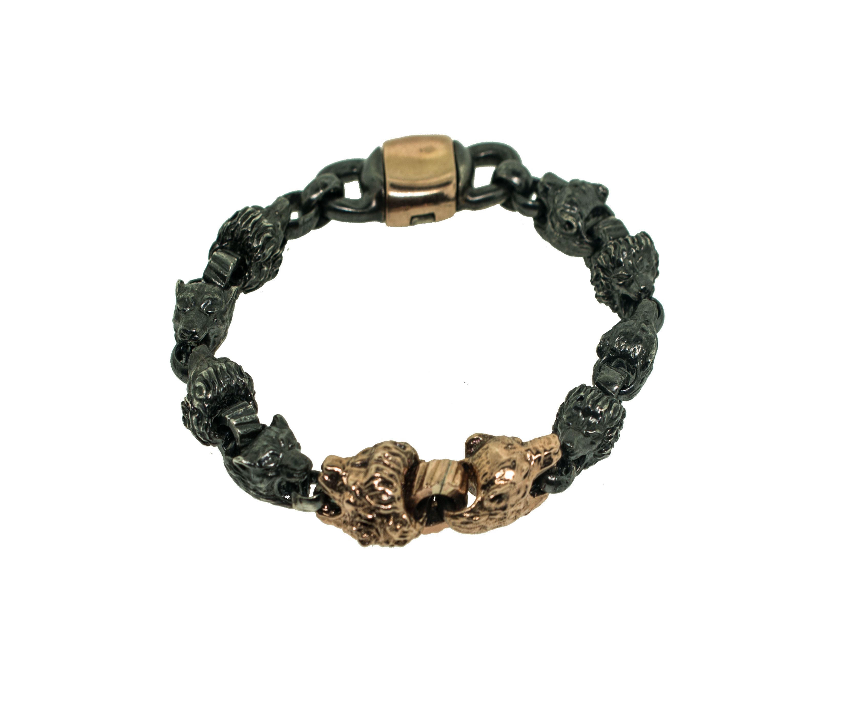 Lion and Lioness 8 inch Bracelet in 18K gold and silver