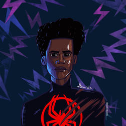 Fanart of Miles Morales by Gabriel Berm. Spiderman Across the Spiderverse. Gabriel Berm