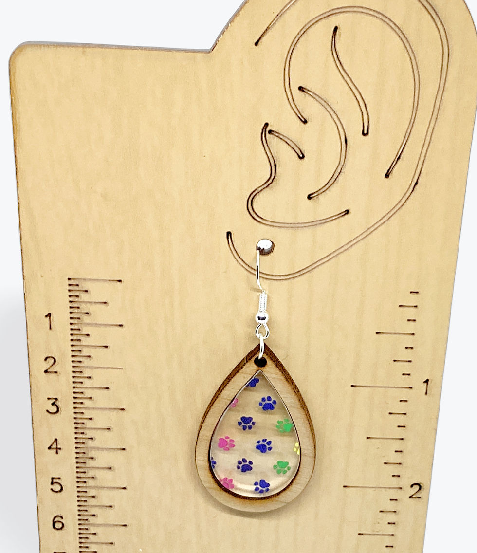 Thumbnail: Clear pawprint teardrop inlay Earrings