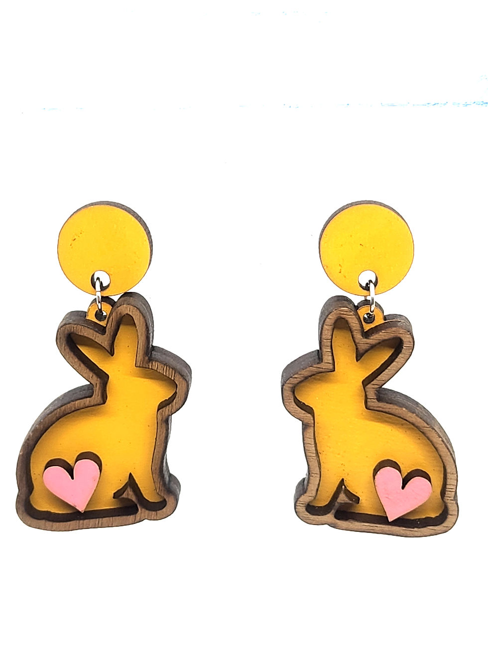 Thumbnail: Bunnies With Wood Outline and Heart (Choose Color)