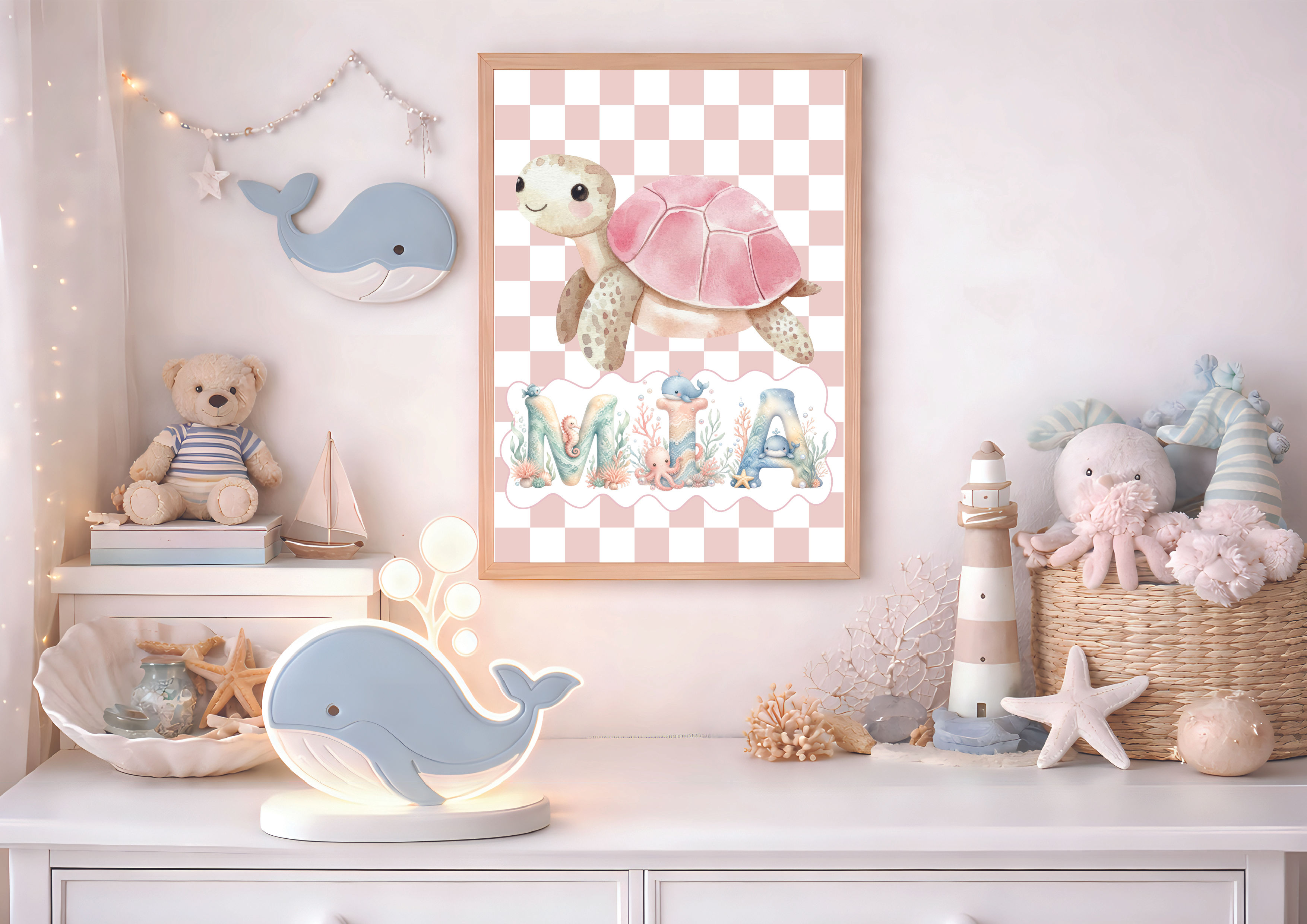 checkerboard Ocean Girls nursery name print A4, A5 or A3