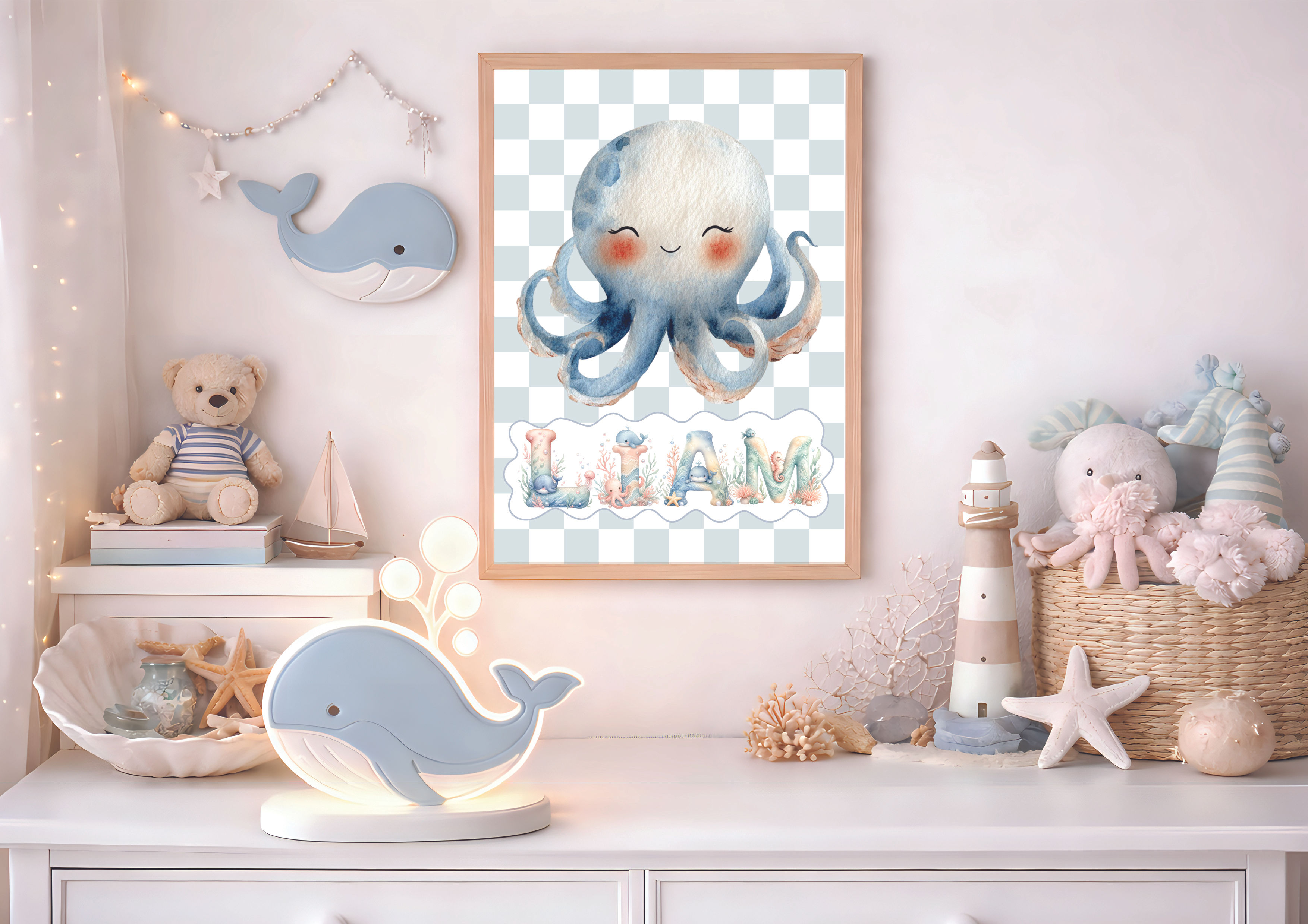 checkerboard Ocean boys nursery name print A4, A5 or A3