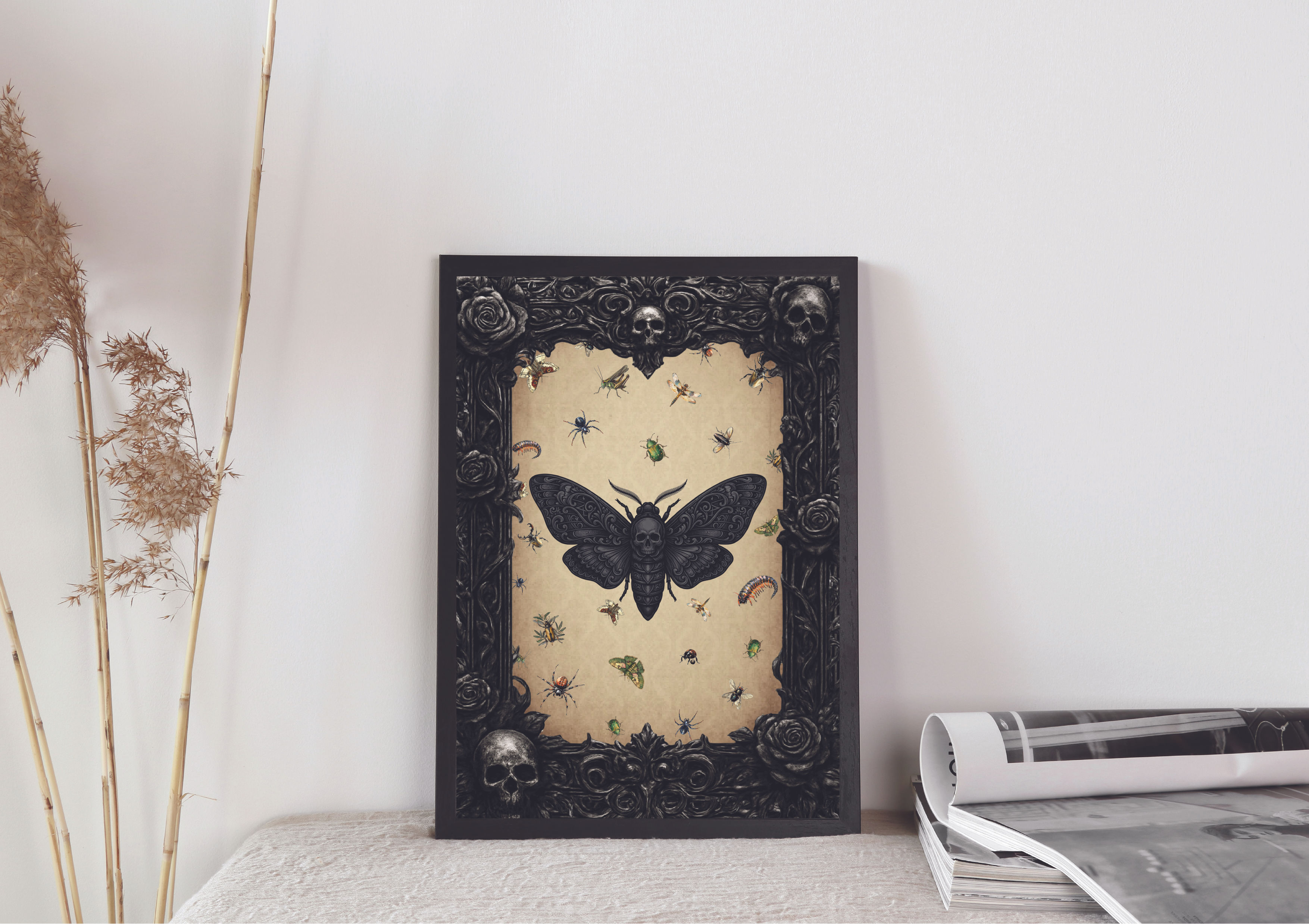 Gothic Moth and bug Print A4, A5, A3