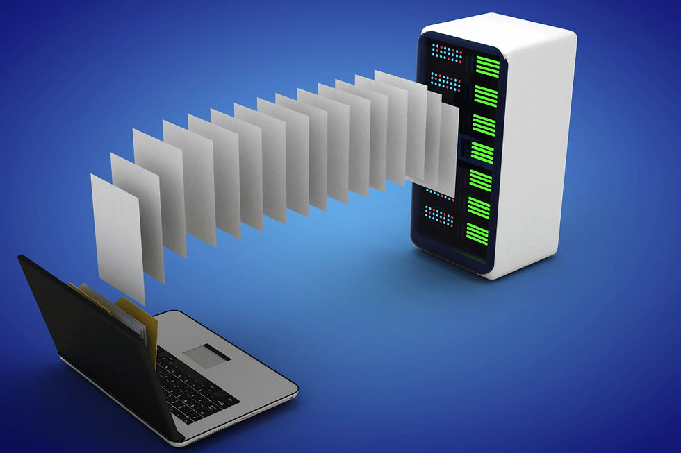 illustration-3d-ordinateur-portable-fichiers-base-de-donnees
