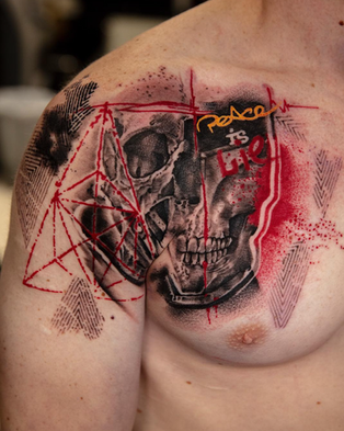 trash polka tattoo (skull)