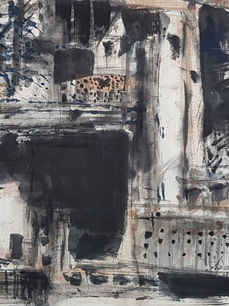 Afternoon at Koon Seng Rd, 2022, Ink on Korean rice paper mounted on canvas, 103 x 103 cm.