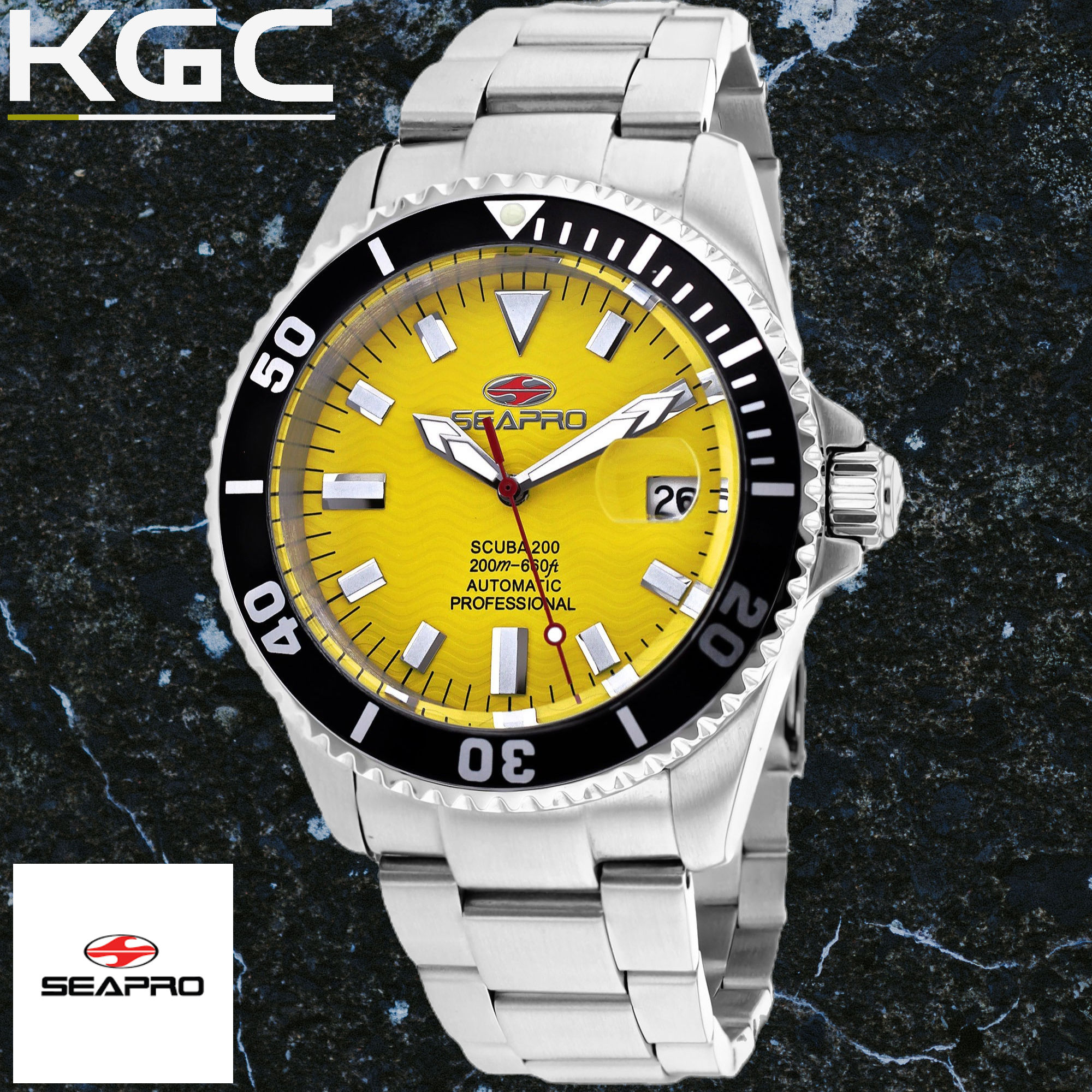 Men's Scuba 200 Auto Yellow faced Silver Watch
