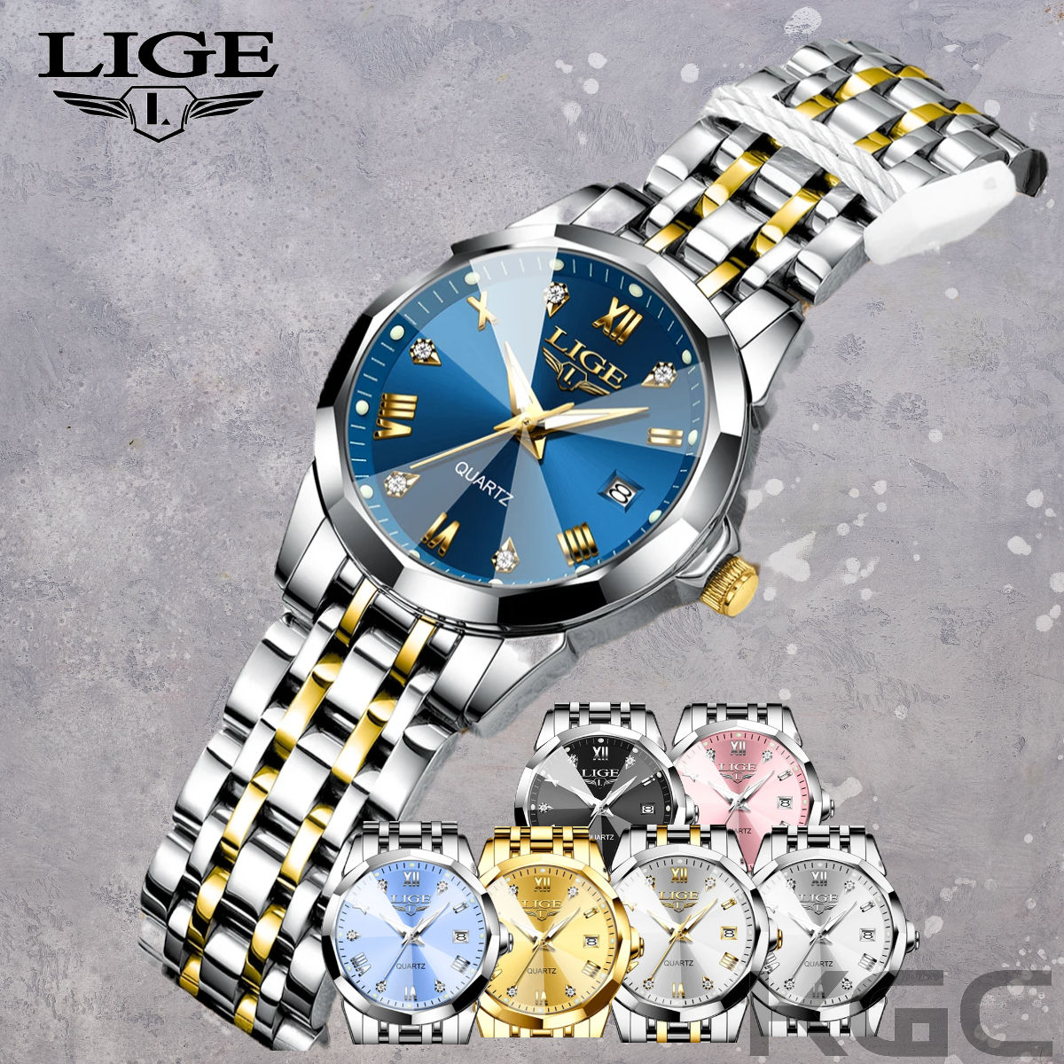 LIGE Elegant Stainless Steel Quartz Watch