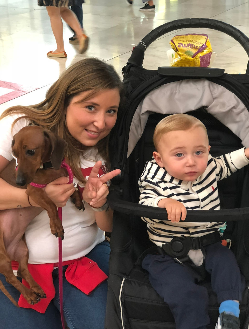 Family with pet at Madrid, Spain airport