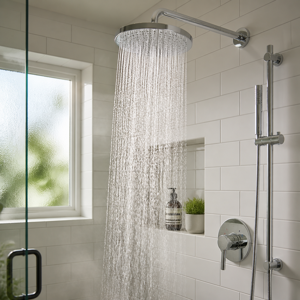 Powerful hot water flow from modern bathroom shower