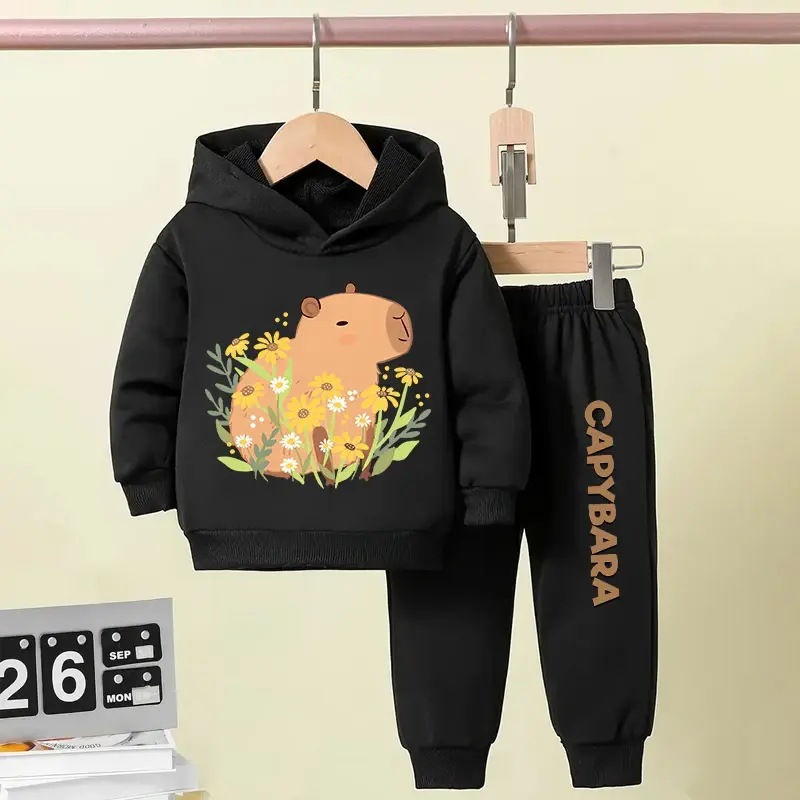 Thumbnail: Autumn Winter Capybara Capibara Children Hoodie + Pants Suit Suitable for Kid Ag