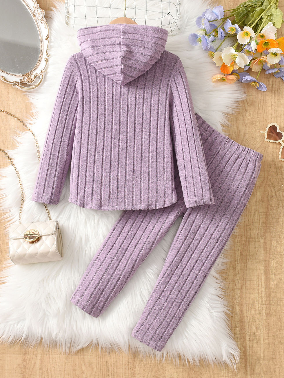 Thumbnail: Girls' Casual Ribbed Set Of 2 Pieces, Children'S Embroidered Long-Sleeved Hoodie