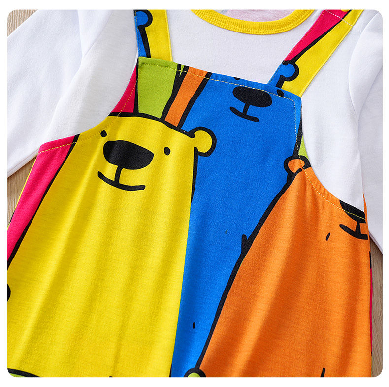 Thumbnail: Faux Suspenders & Colorful Bear Print Spring and Autumn baby clothes 0-18Months 