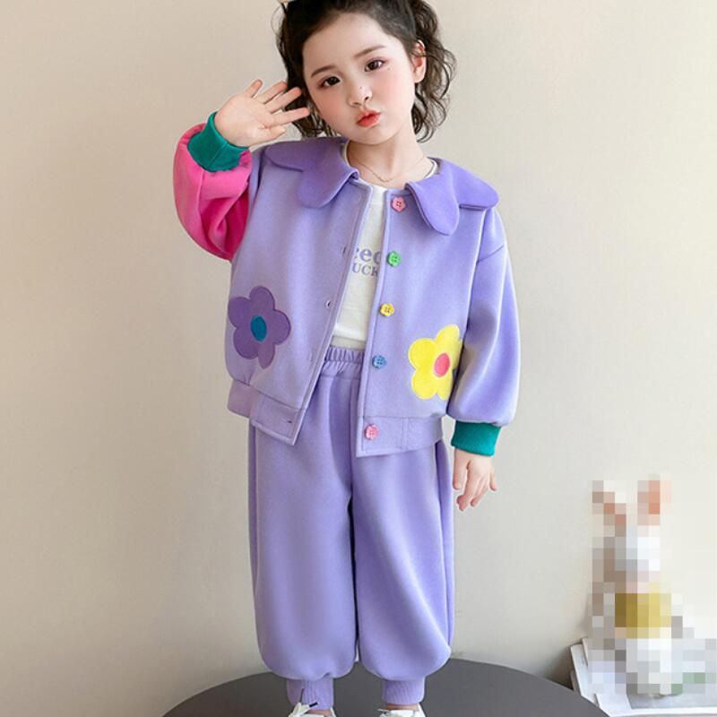 Thumbnail: Girl Kawaii Petal Collar Long Sleeved Jacket Pants Suit Spring Autumn New Childr