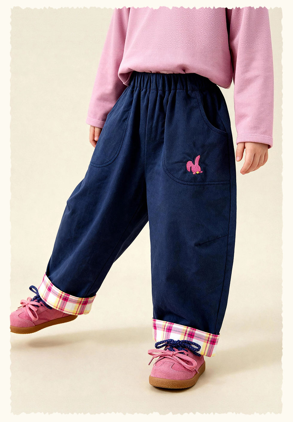 Thumbnail: Amila Spring Children's Versatile Casual Pants With Elastic Waist, Grid Pattern 
