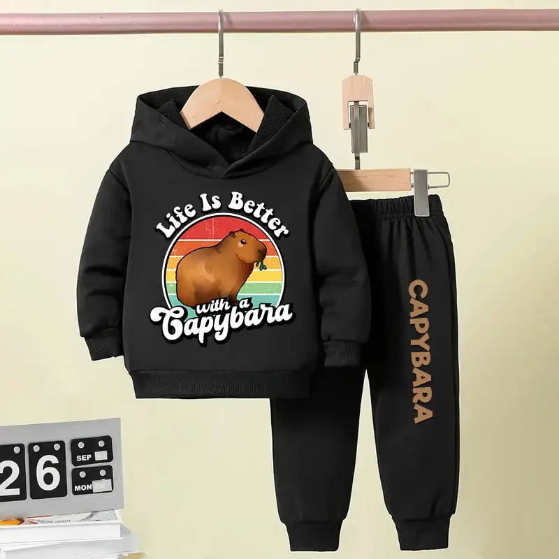 Thumbnail: Autumn Winter Capybara Capibara Children Hoodie + Pants Suit Suitable for Kid Ag