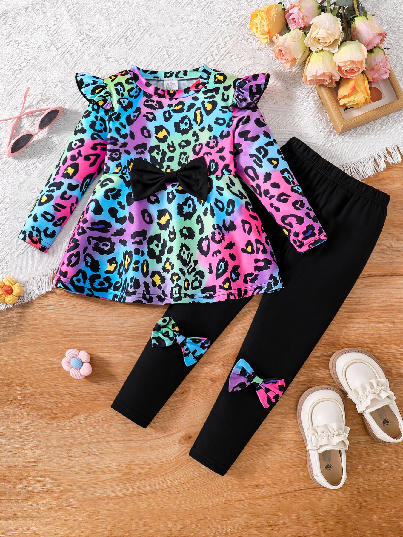 Spring and autumn children's fashion cute casual dress girls tie-dye wing sleeve