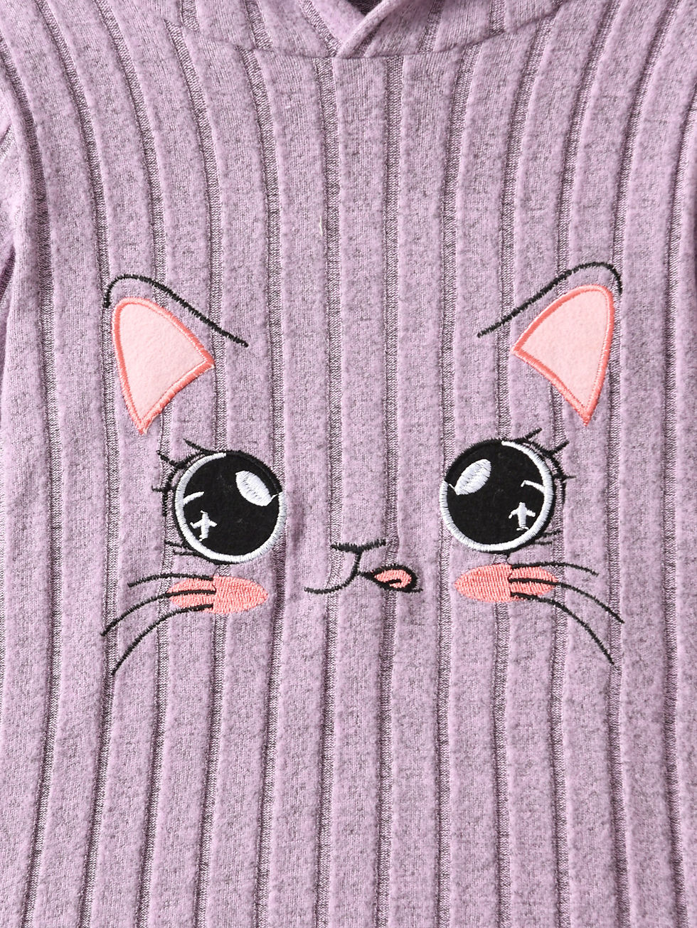 Thumbnail: Girls' Casual Ribbed Set Of 2 Pieces, Children'S Embroidered Long-Sleeved Hoodie