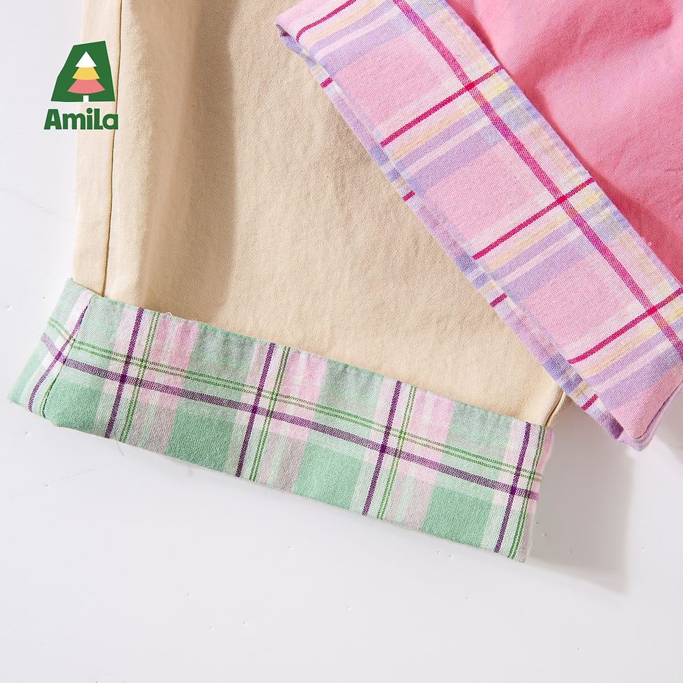 Thumbnail: Amila Spring Children's Versatile Casual Pants With Elastic Waist, Grid Pattern 