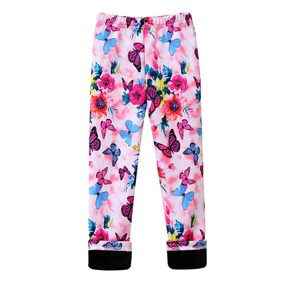 Thumbnail: Girls Warm Plush Long Pants for Autumn Spring Cartoon Butterfly Striped Soft Coz