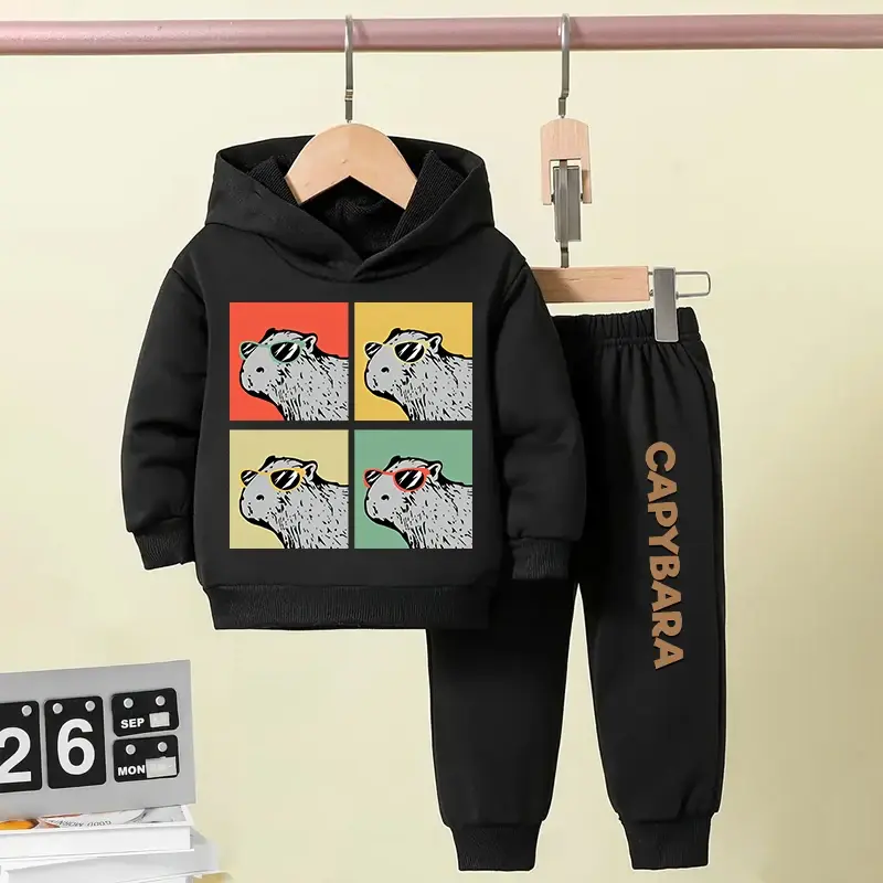 Thumbnail: Autumn Winter Capybara Capibara Children Hoodie + Pants Suit Suitable for Kid Ag