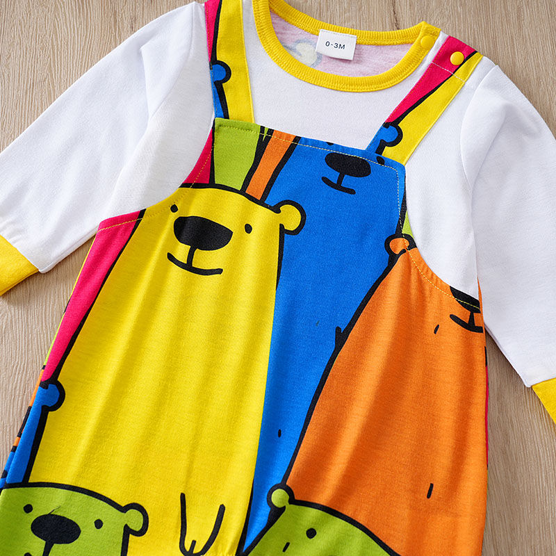 Thumbnail: Faux Suspenders & Colorful Bear Print Spring and Autumn baby clothes 0-18Months 