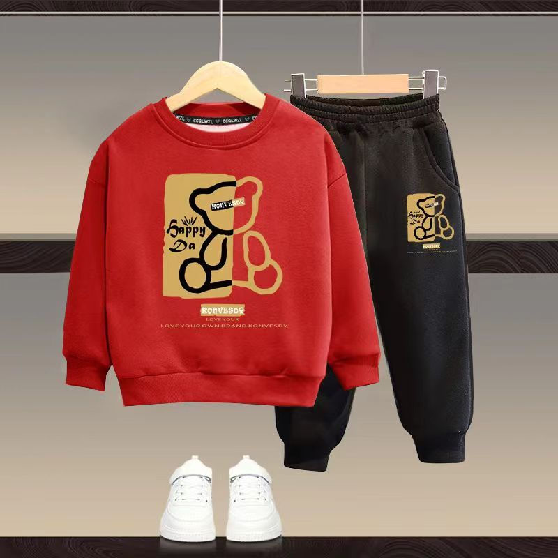 Thumbnail: Autumn Baby Girls Clothes Set Kid Boy Cartoon Bear Printed Sweatshirt Pullover A