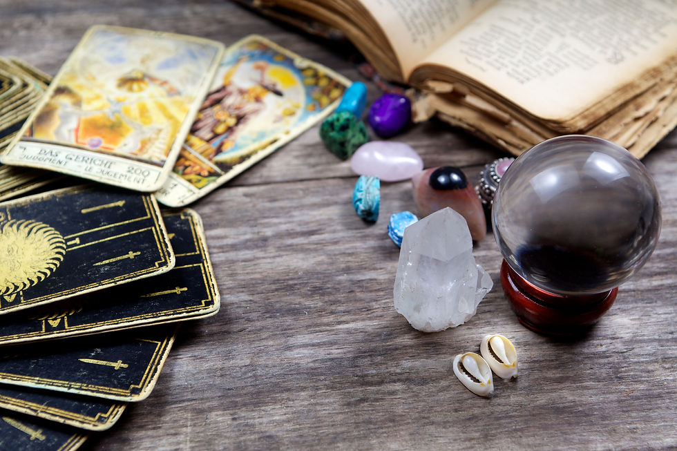 Tarot deck with crystals and a journal