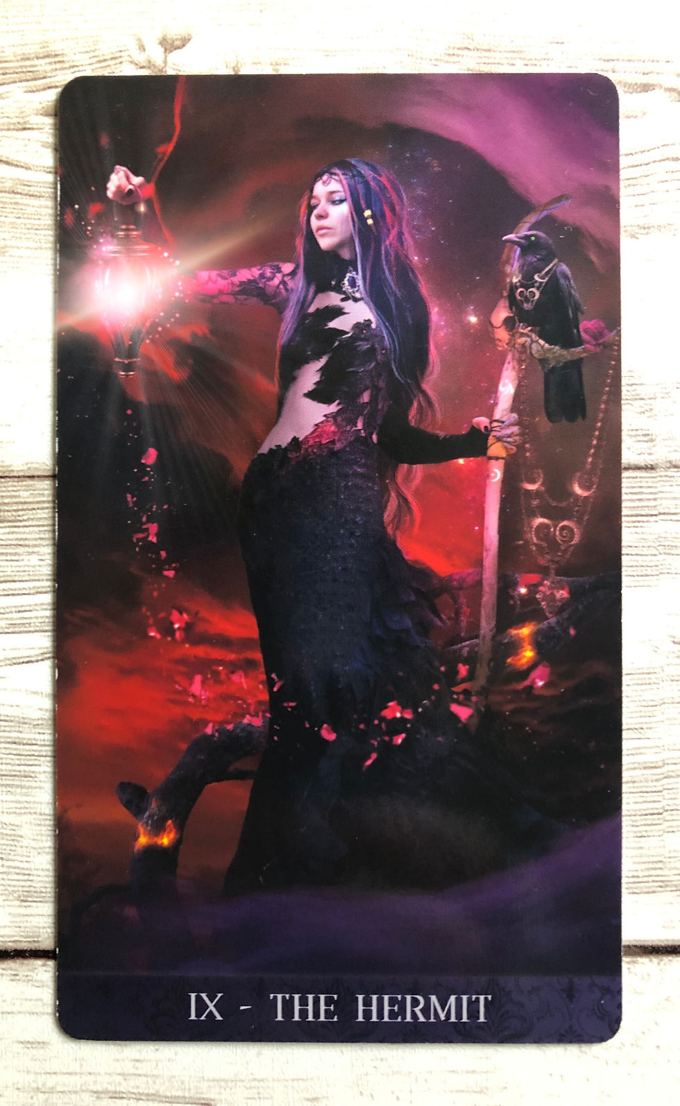 The Hermit Tarot card from the Tarot de la Nuit deck