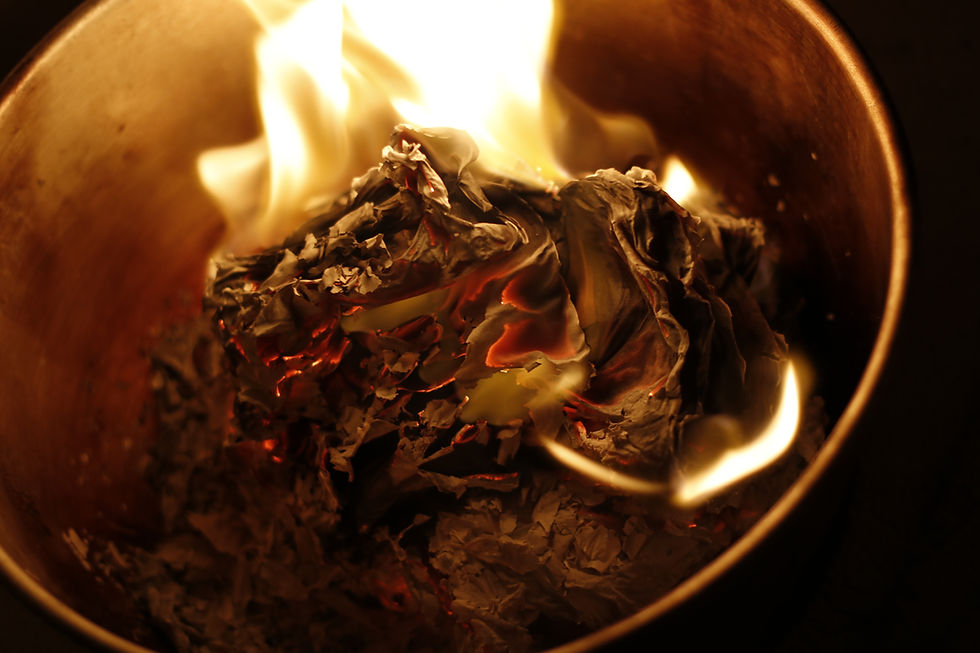 Burning paper for a Letting Go ritual