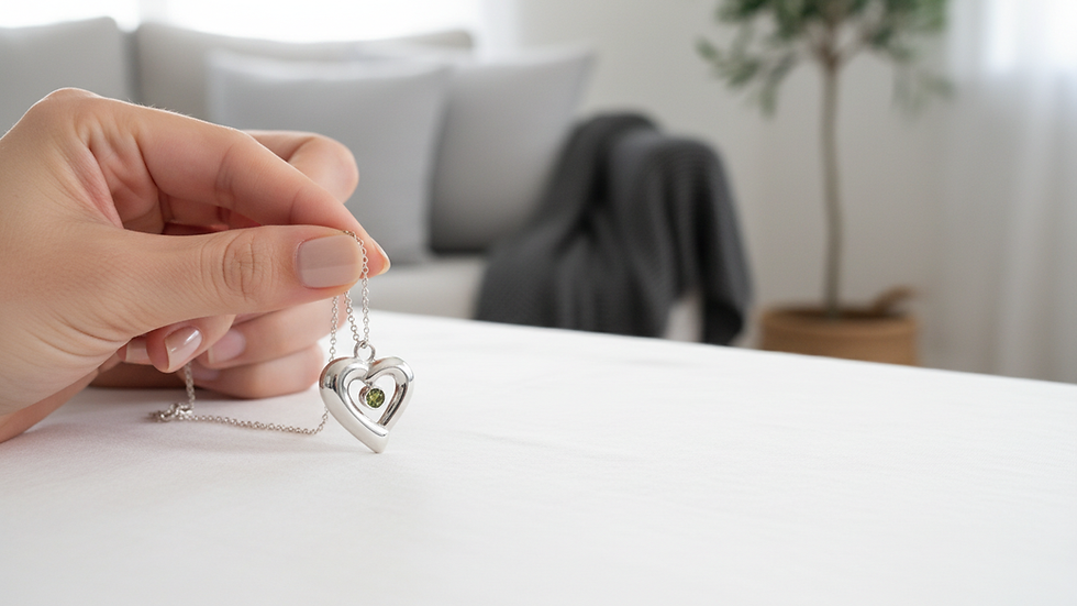 Close-up view of a silver necklace with a heart pendant on a white background