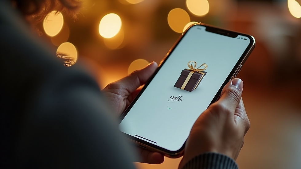 Close-up view of a smartphone screen showing a digital gift card with a personalized message