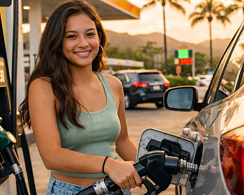 teenage girl putting gas