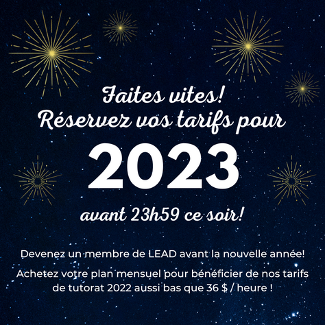 Dernière chance de réserver vos tarifs pour 2023! ✨ 10$ de rabais pour célébrer la nouvelle année 🥳