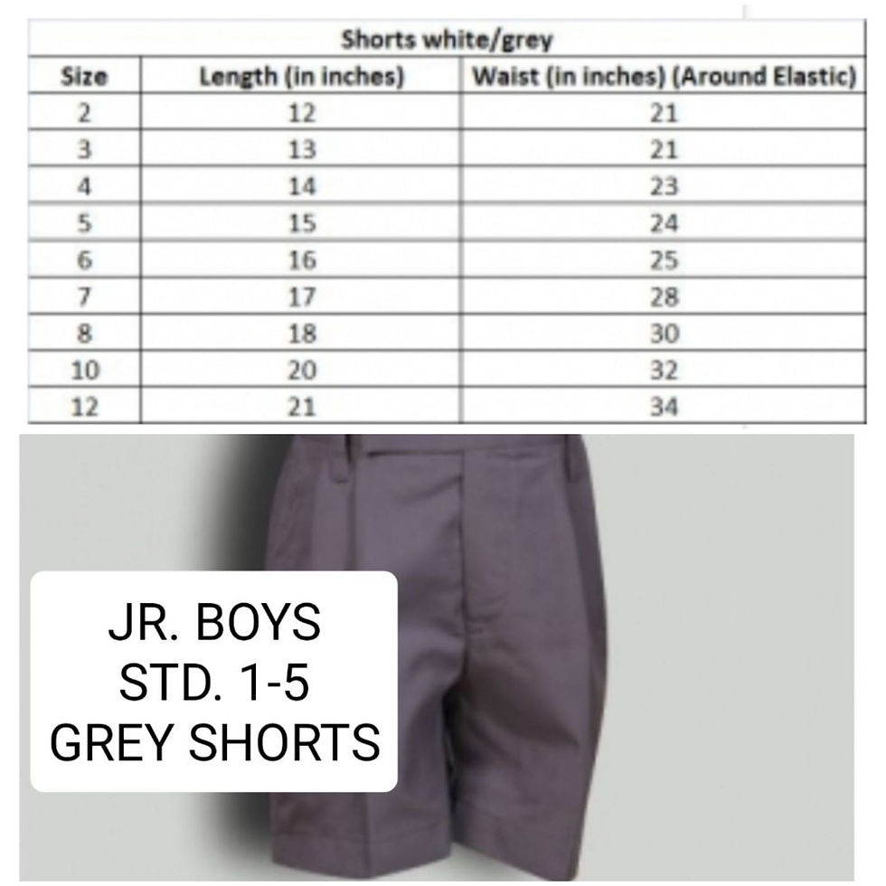 Size Chart Only : Shorts