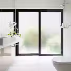 bathroom with decorative window film installed by Calview Films