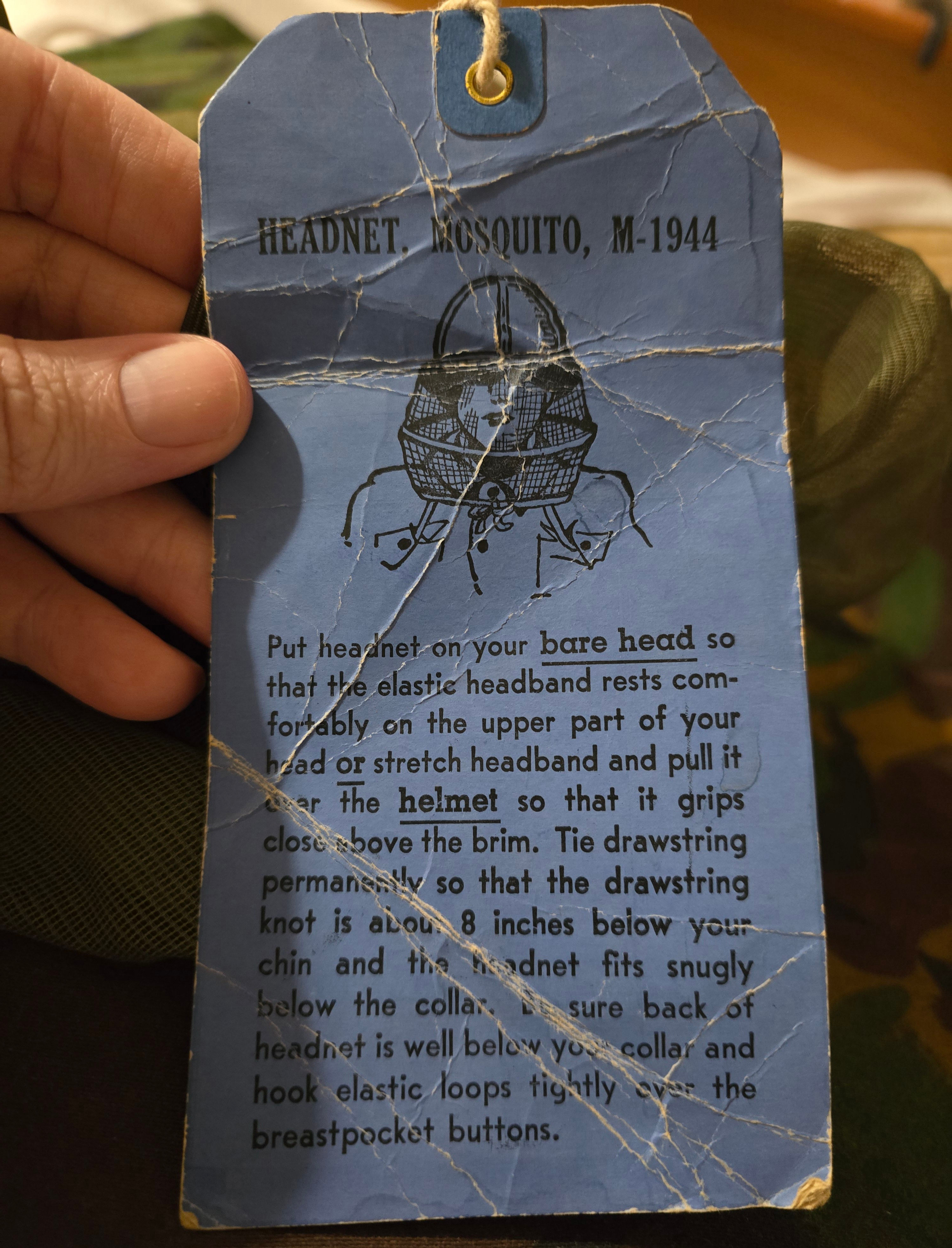WWII U.S MILITARY ISSUE INSECT NET MOSQUITO HEADNET M-1944 NEW OLD STOCK