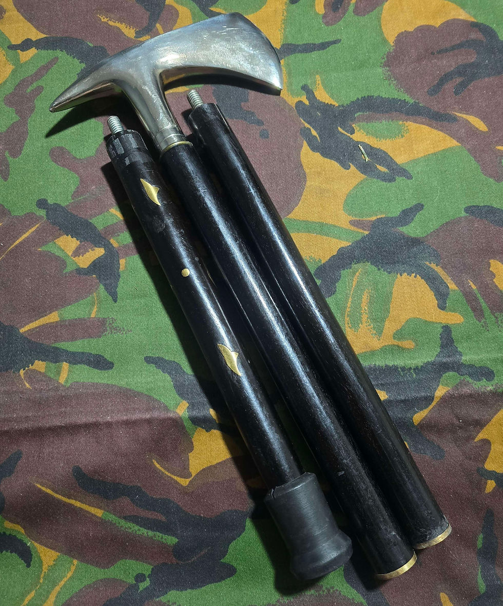 Thumbnail: 4 Peice Hiking Walking Cane Axe Black & Chrome