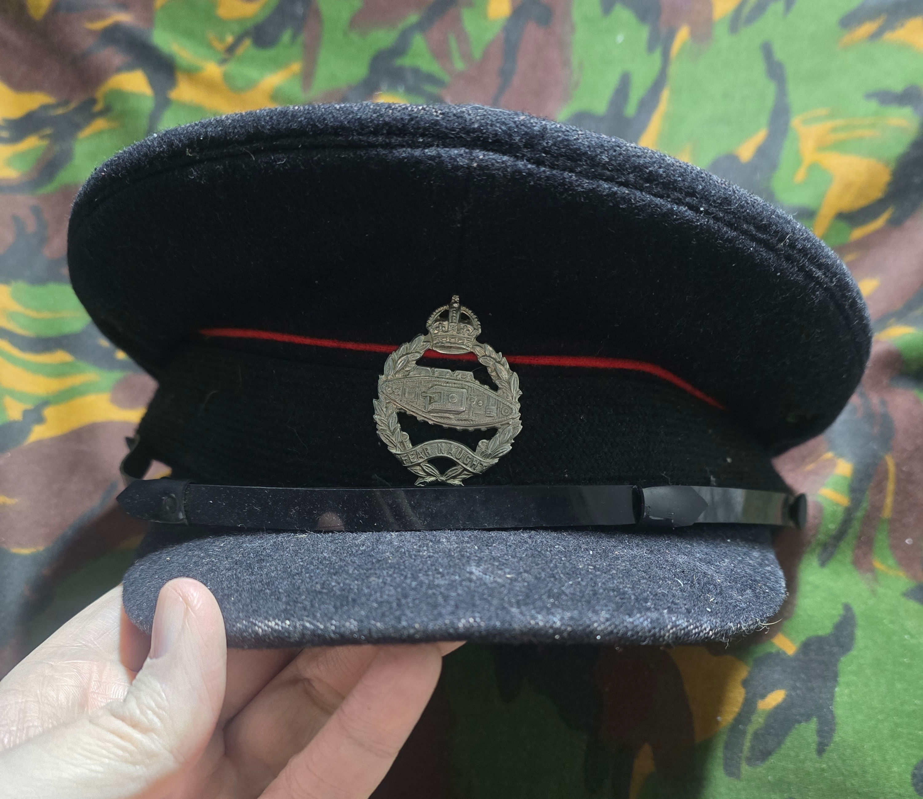 Royal Tank Regiment Peaked Cap With Cap Badge "Well Used Condition" See Pics