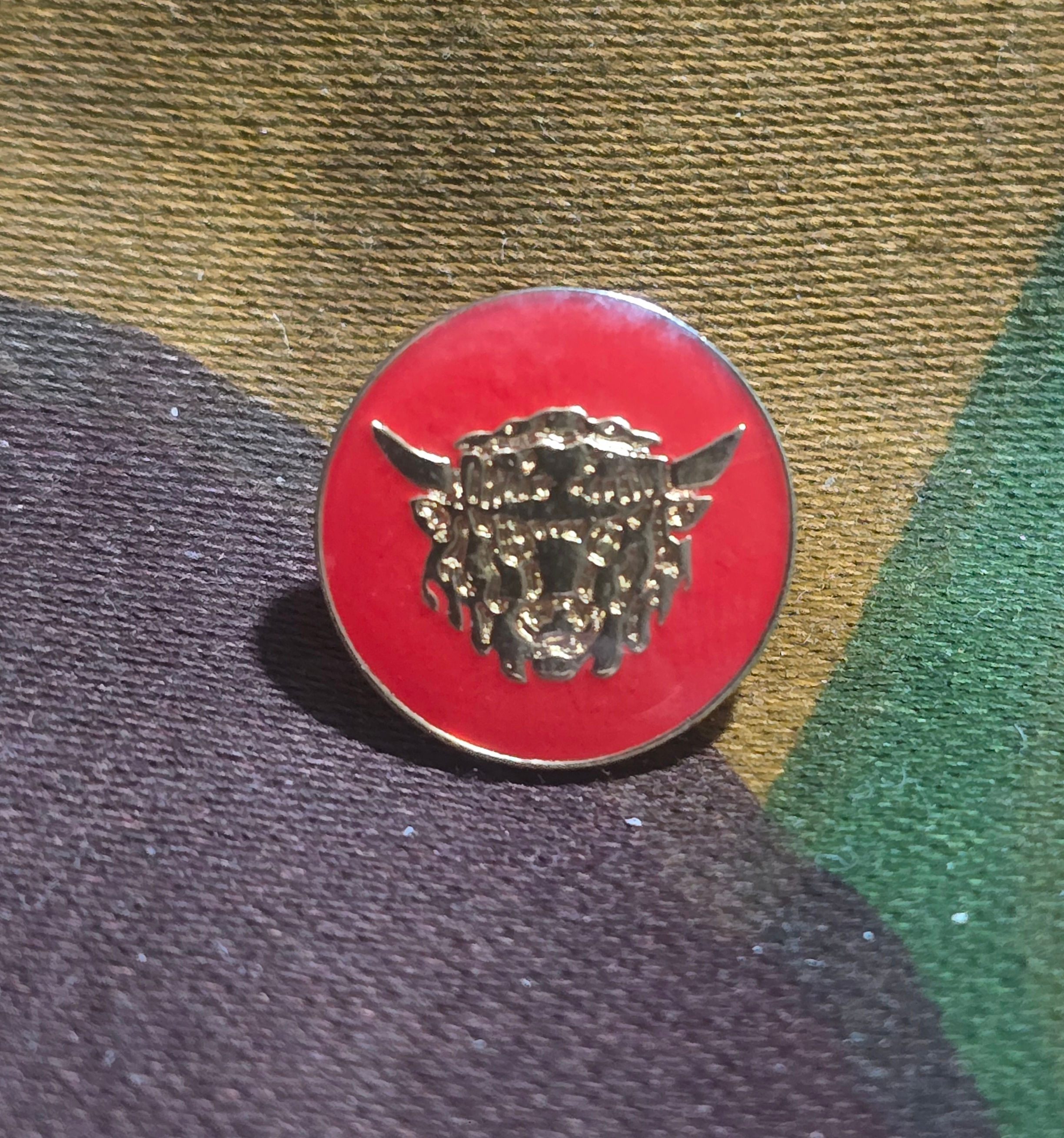 Red & Gold Buffalo Enamel Pin Badge