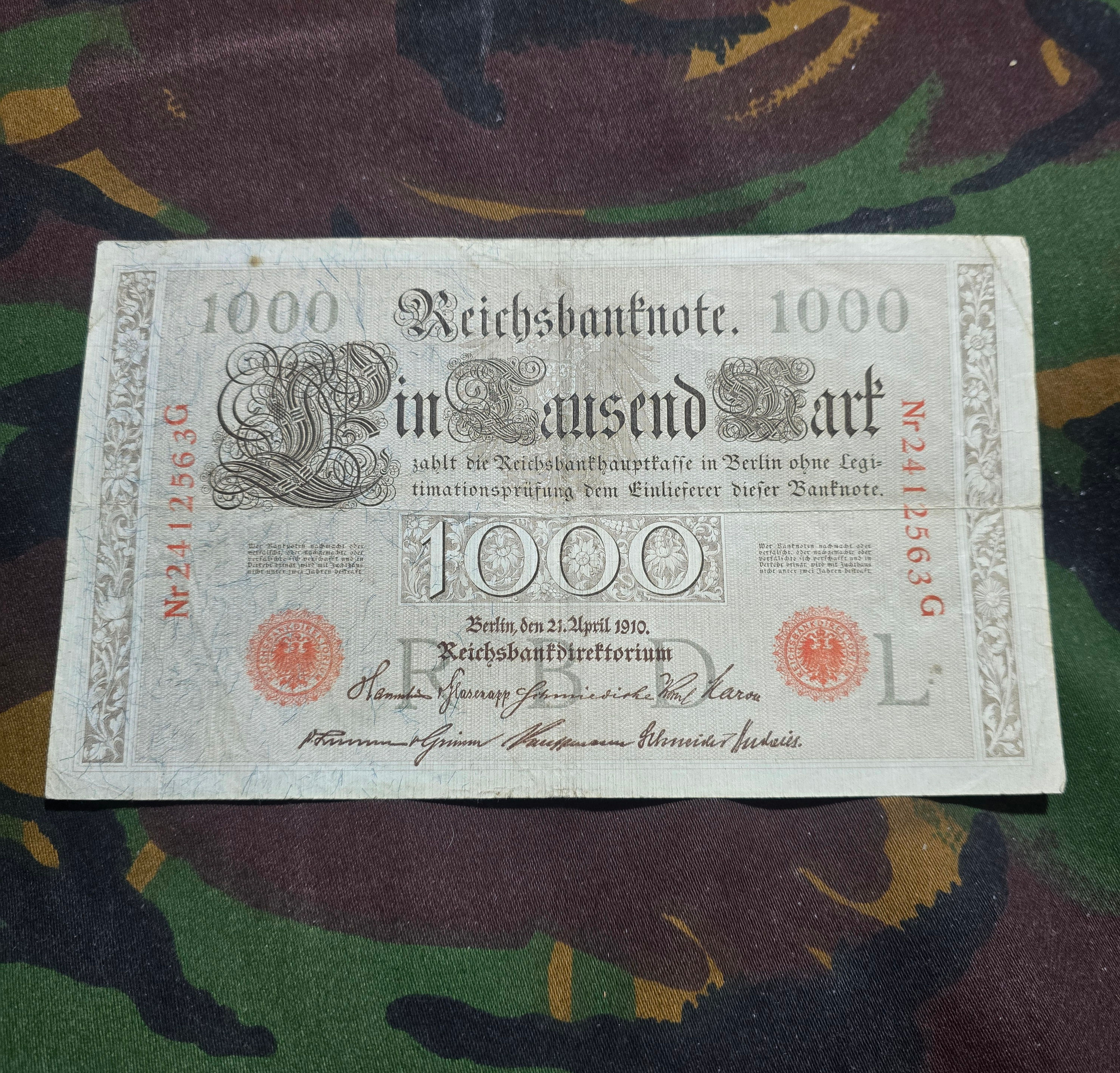 1000 German Marks  issued by the Reichsbank in Berlin dated April 21 1910 563G